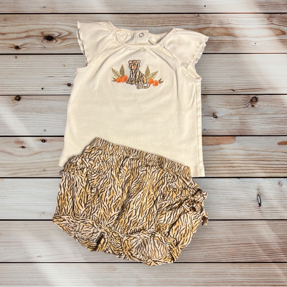 Gymboree Safari Shirt Animal Print Shorts Bloomers Outfit Set 18-24 month
